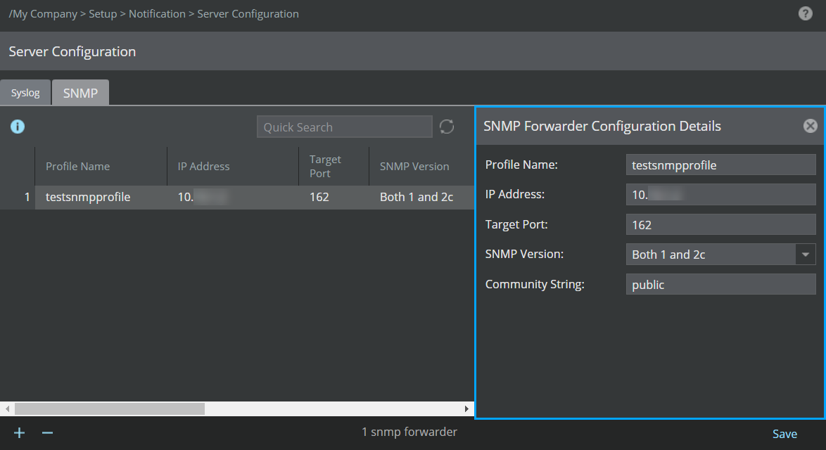 SNMP Forwarder Configuration Details