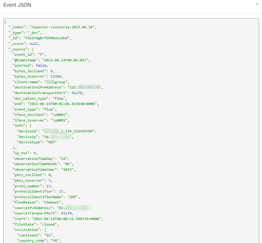 Sample JSON of a flow data entry