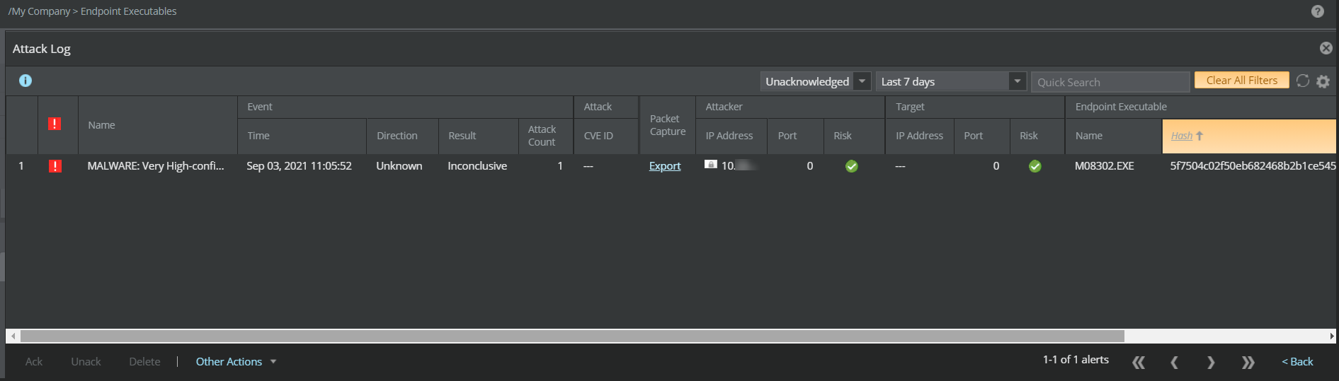 Alerts based on the IP address selected