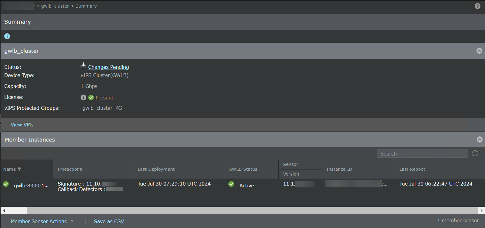 Summary details of a Cluster