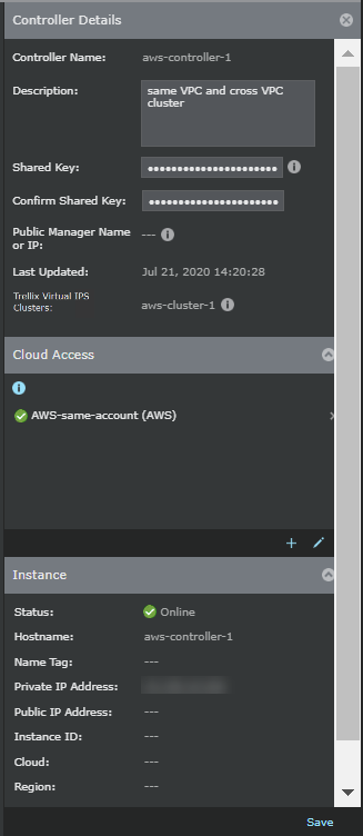 Controller details panel for AWS
