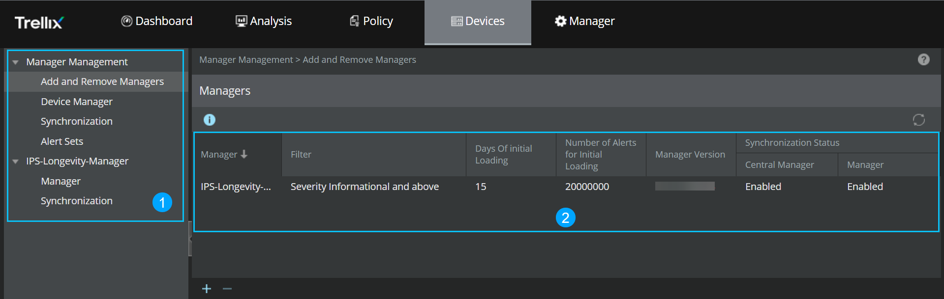 Central Manager System page