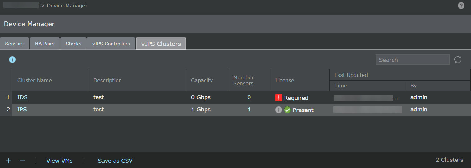 vIPS Clusters tab