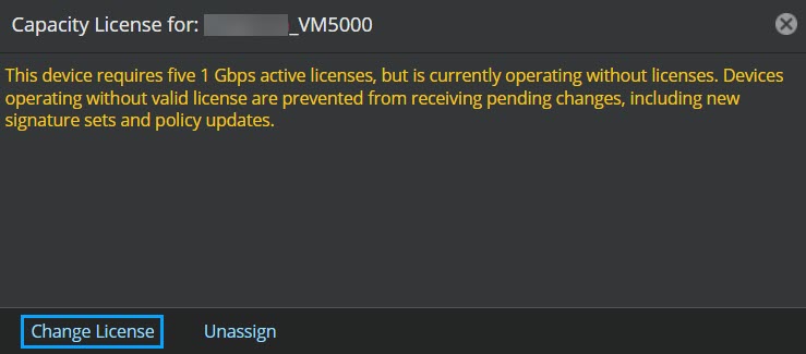 Capacity License for: <Device Name> window