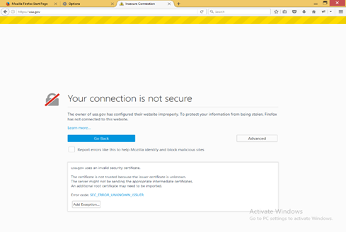Warning in the browser for untrusted certificate
