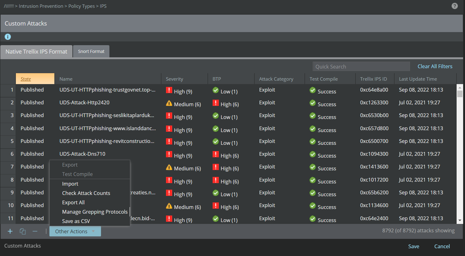 Native Trellix IPS Format tab