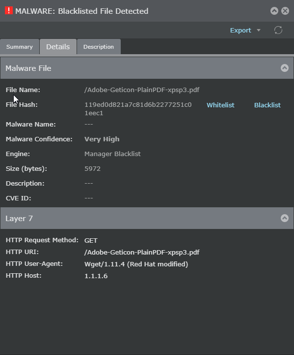 File Reputation details in Attack Log
