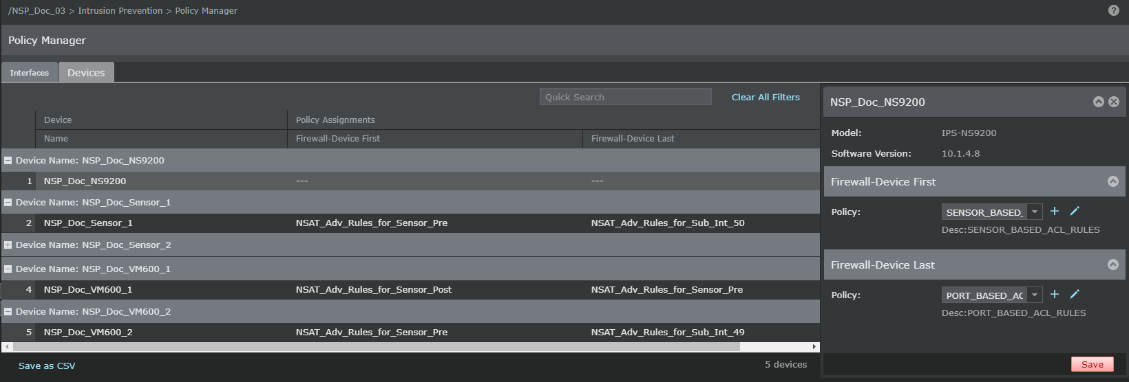 Devices tab