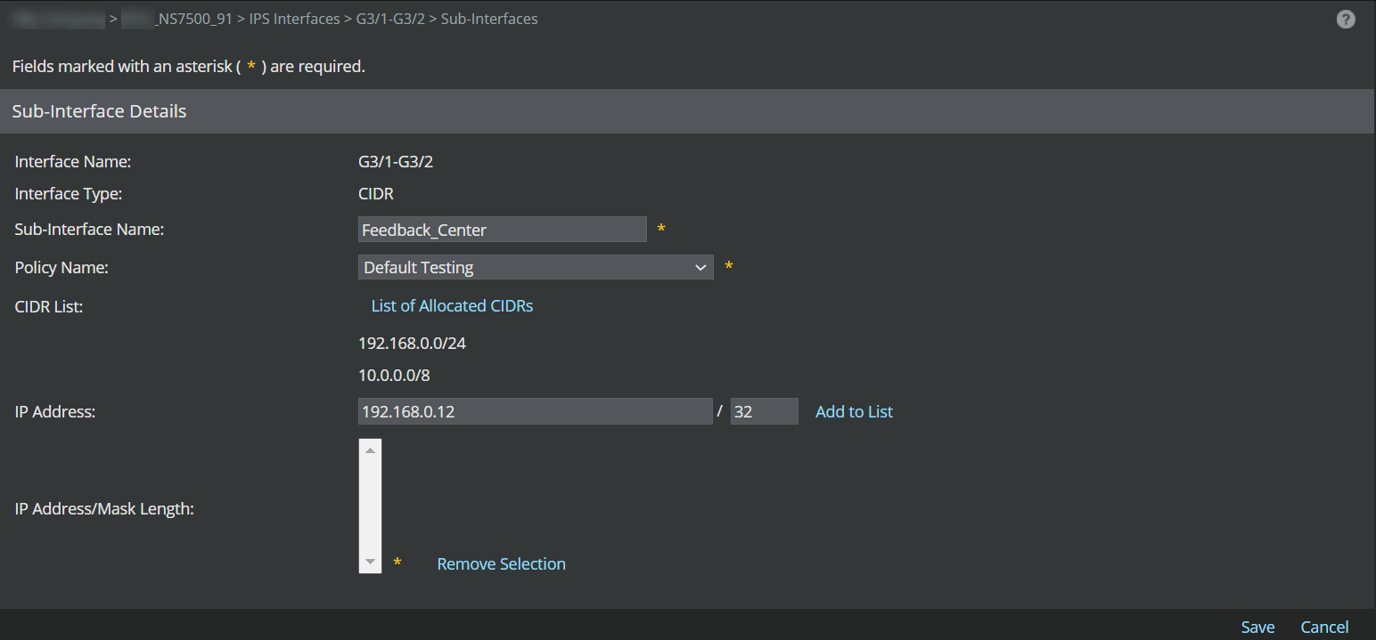 Sub-Interface Details window - 1