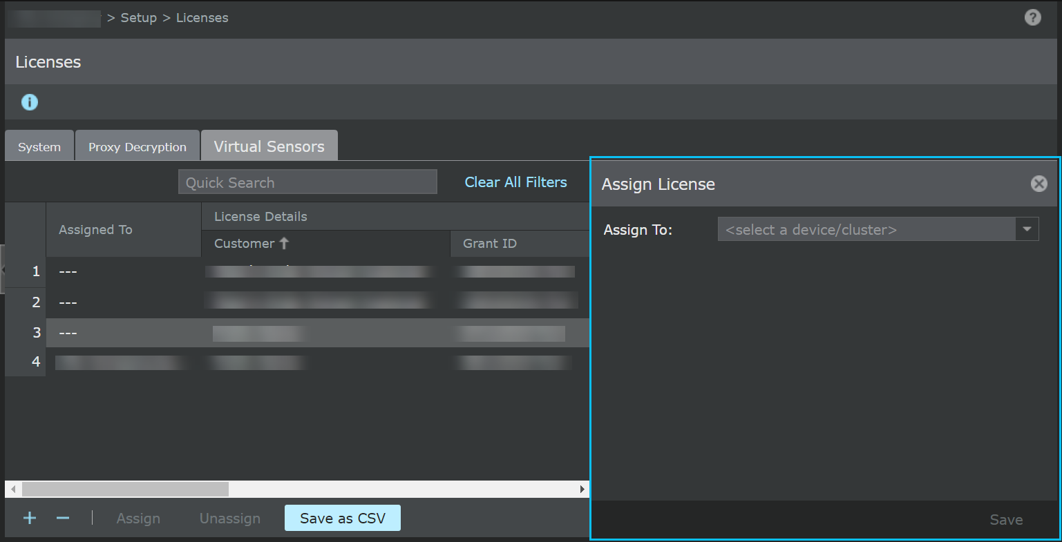 Assign License details panel