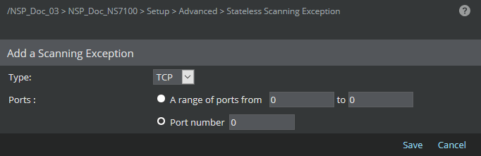 Add Scanning Exception page