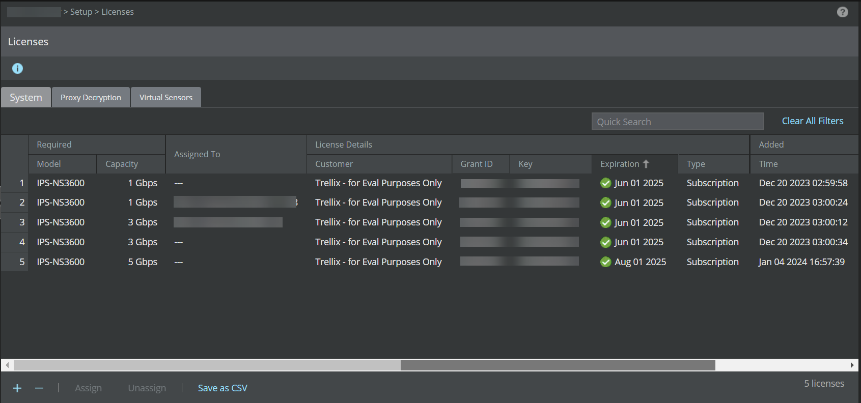 Upload license capacity for Sensor