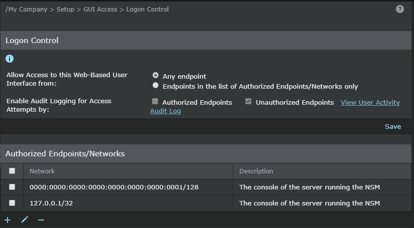 GUI Access Control Configuration