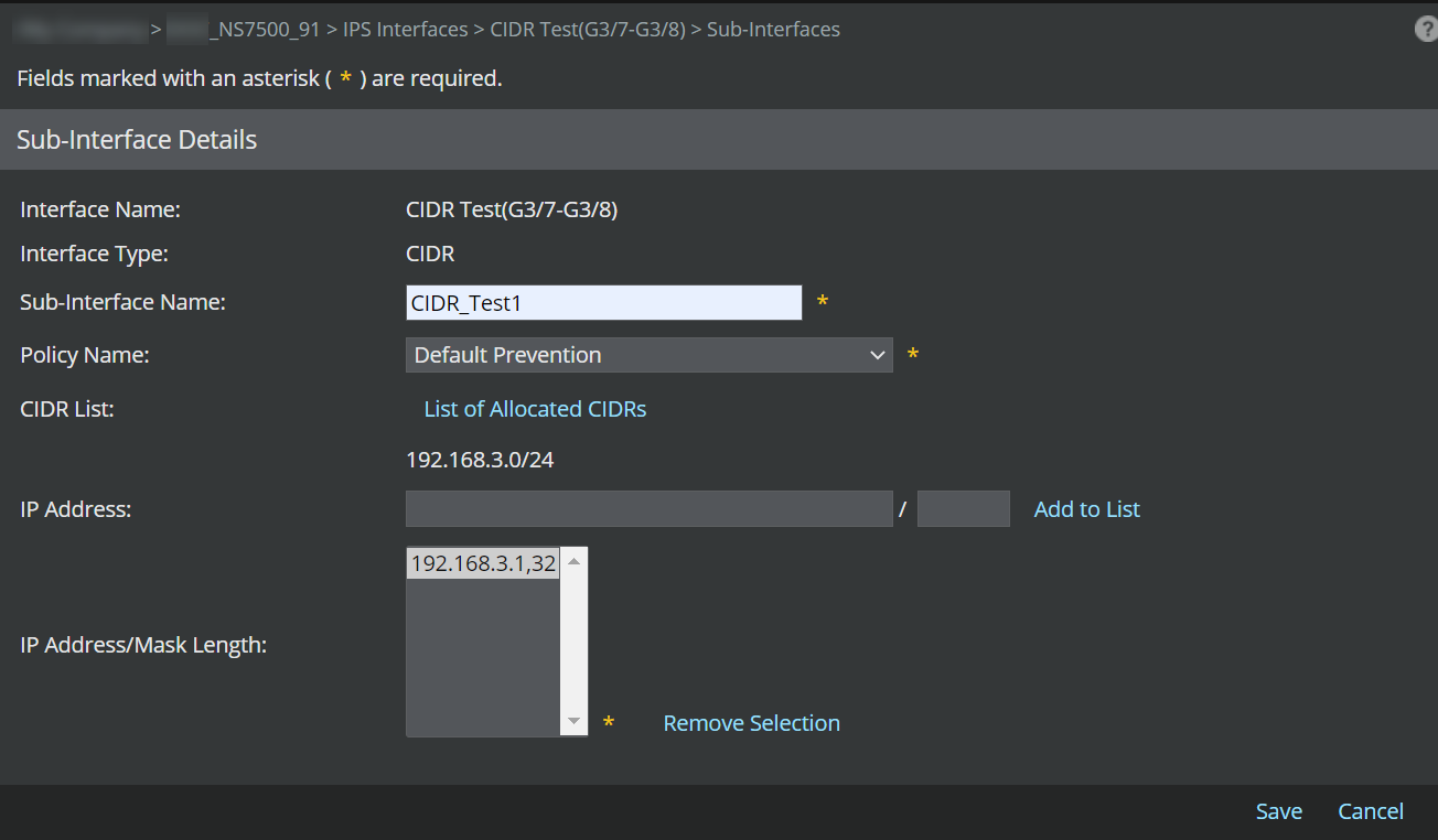 Create Sub-Interface - CIDR