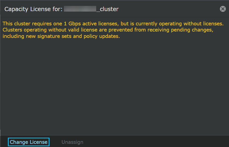 Capacity license for: <Cluster_Name> window