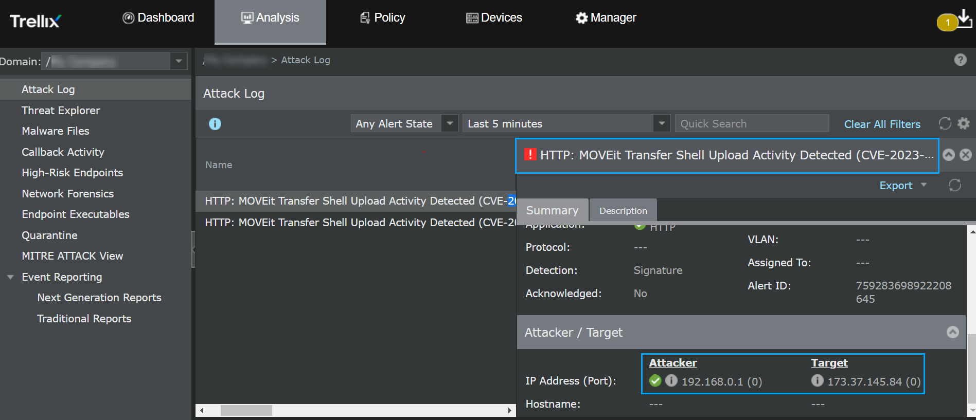 Suspicious Alert identified on IPS Manager