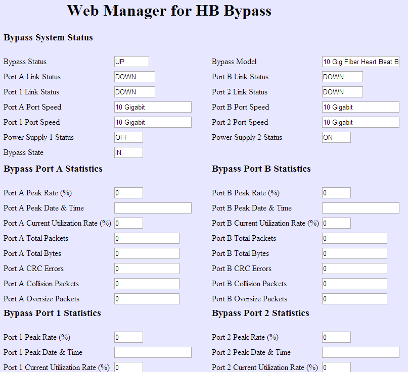 Web Manager page - Upper half