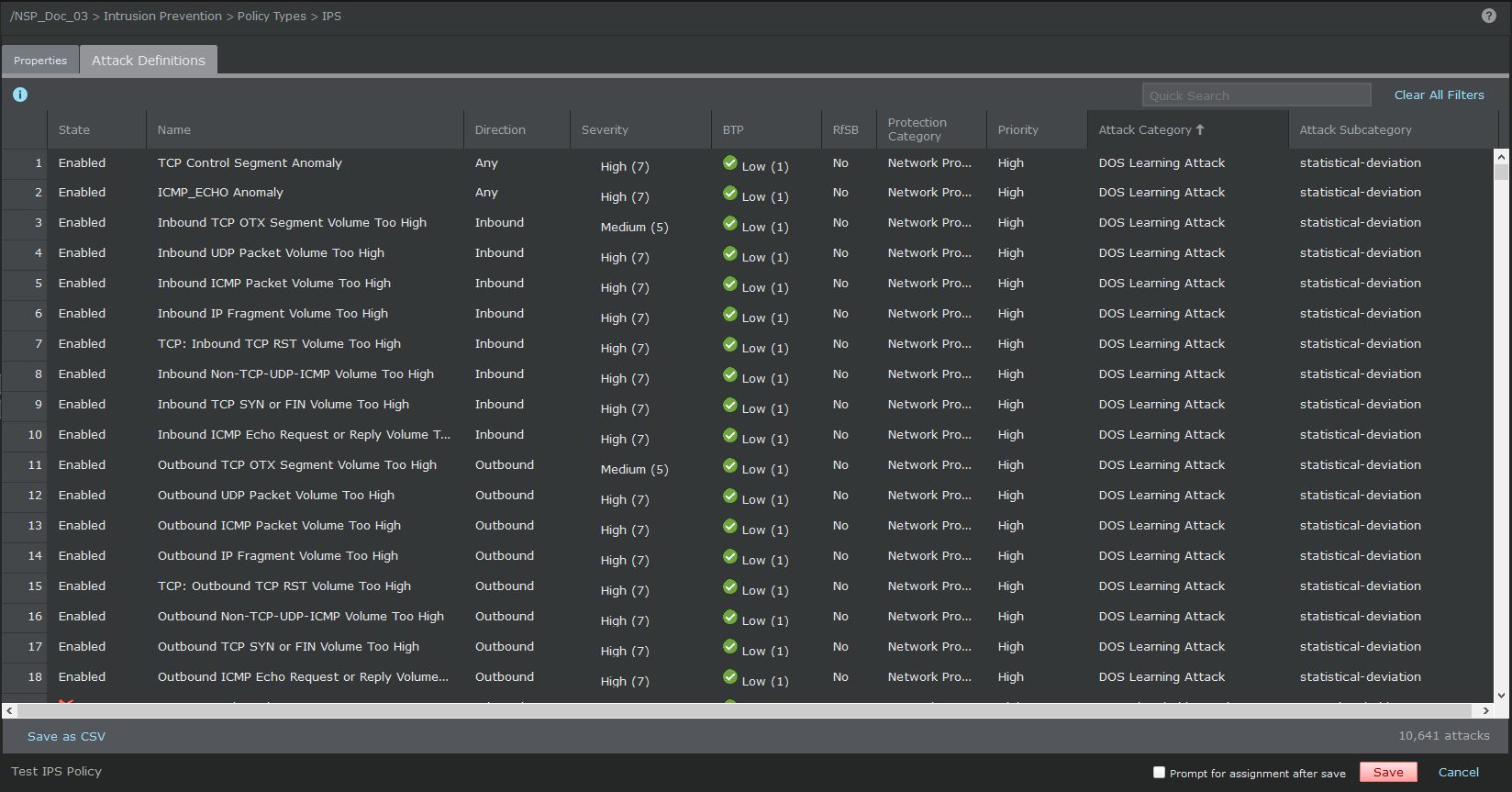 Attack Definitions tab