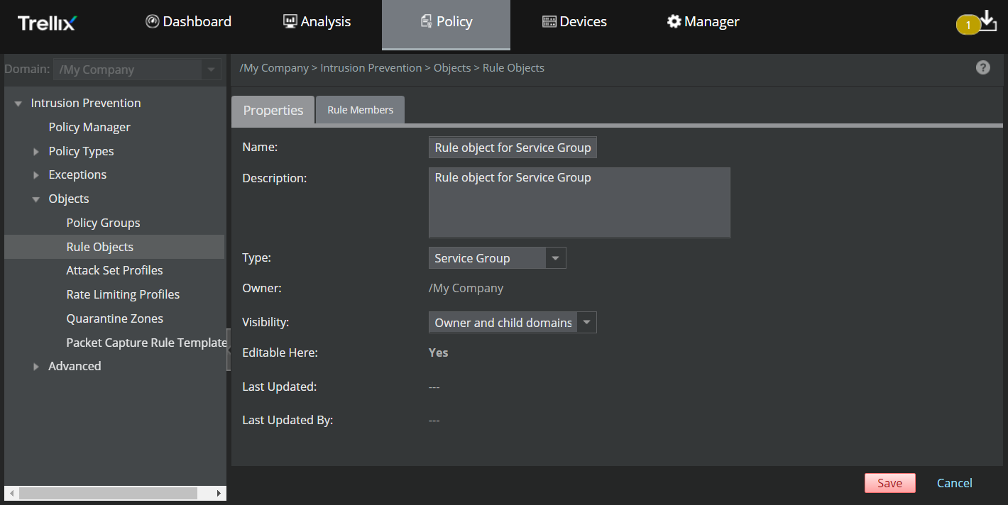 Create an Service Group rule object