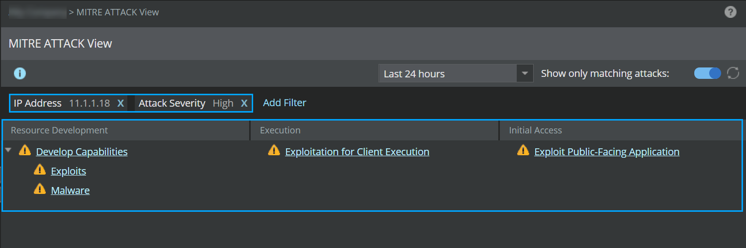 The page view after applying IP and attack severity filters