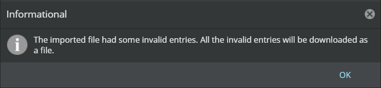 Information dialog-box for invalid entries