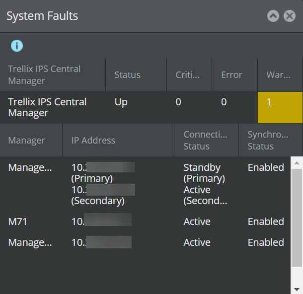 System Faults window