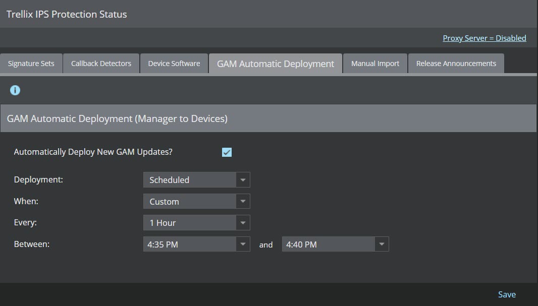 GAM Automatic Deployment tab