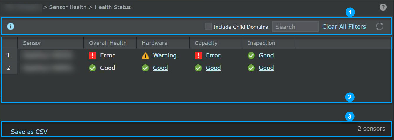 Health Status page