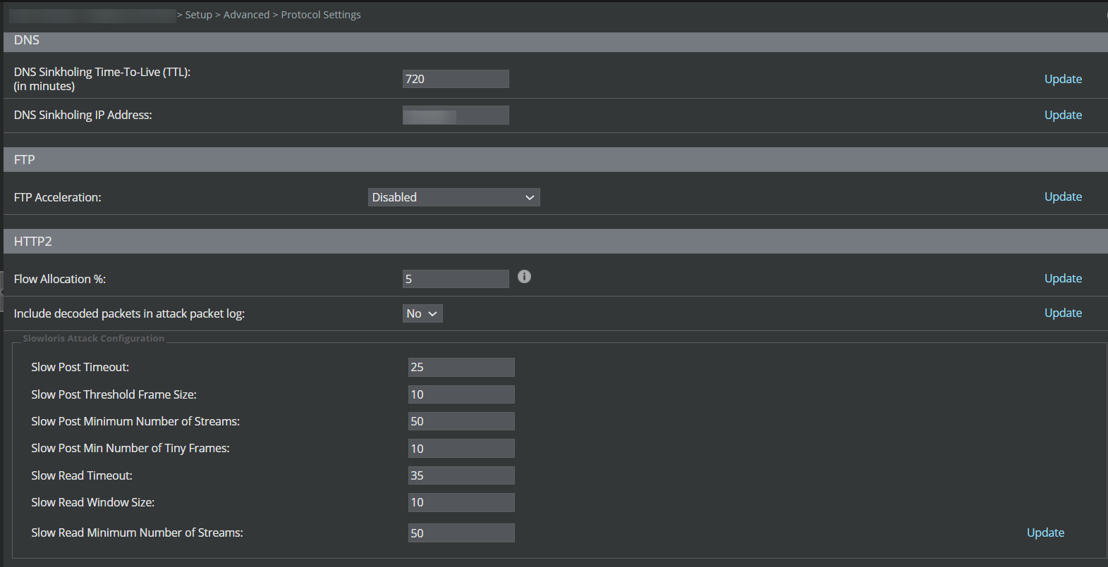 HTTP2 Protocol Settings