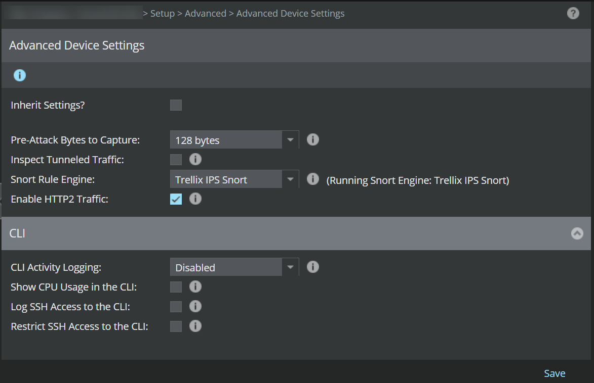 Advanced Device Settings at Device level