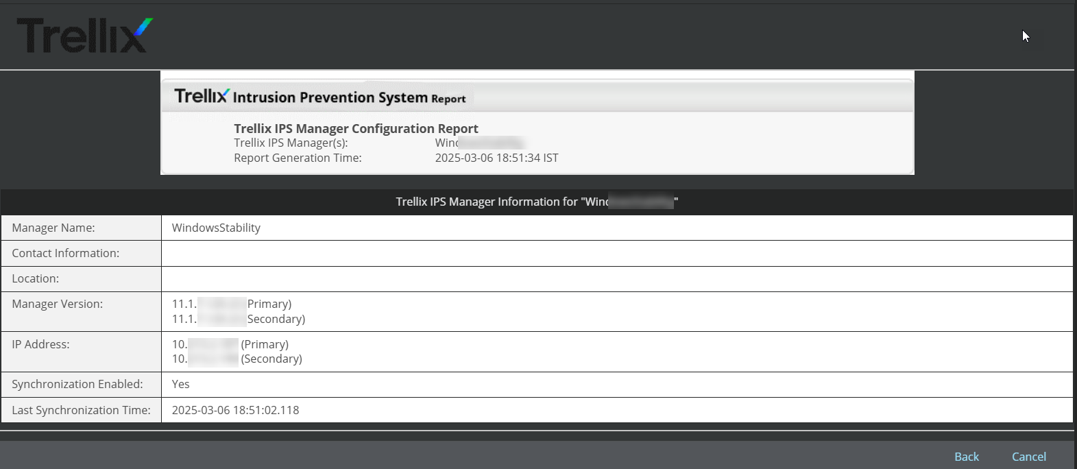 Trellix IPS Manager Configuration Report