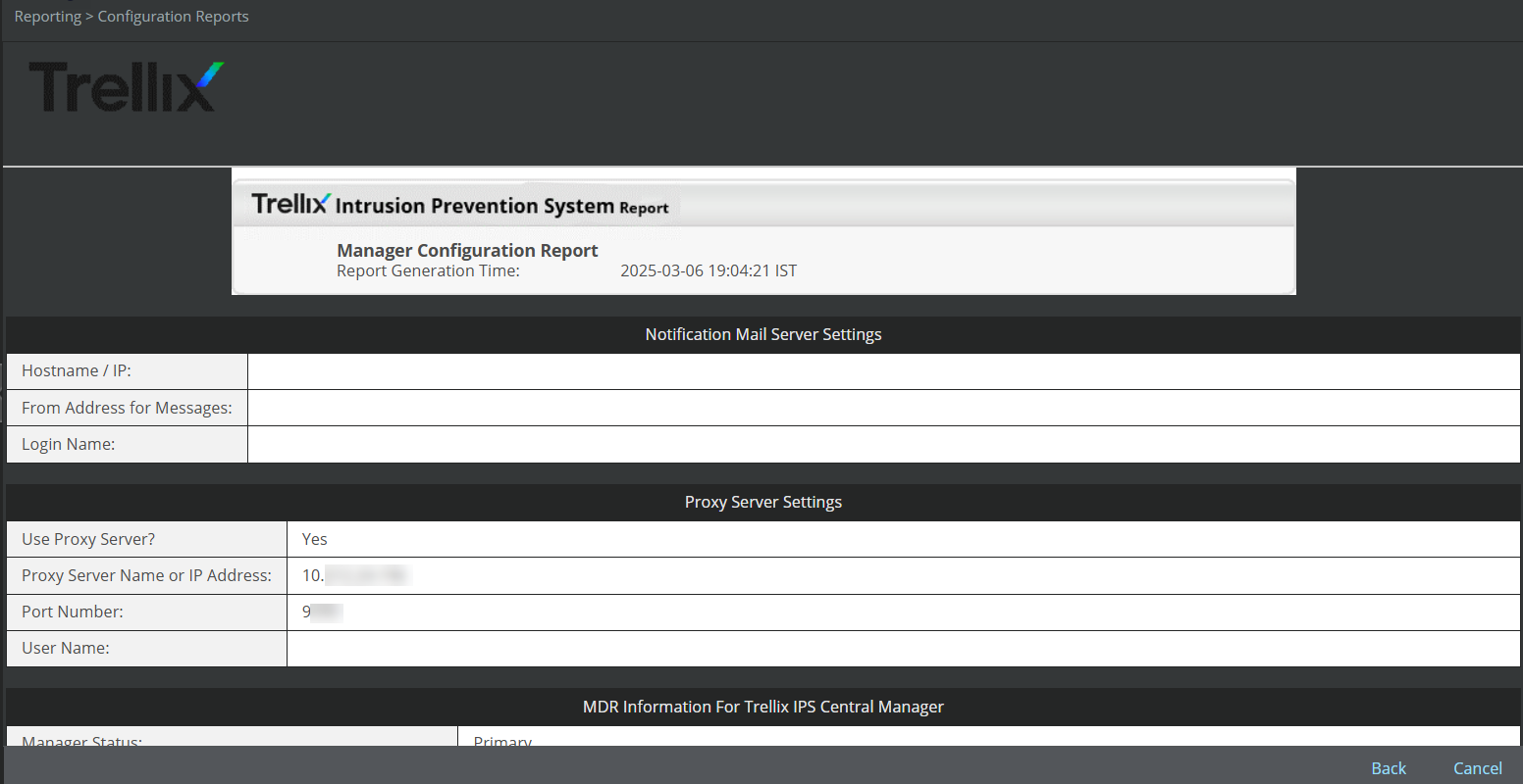 Manager Configuration Report