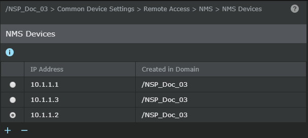 NMS Devices dialog