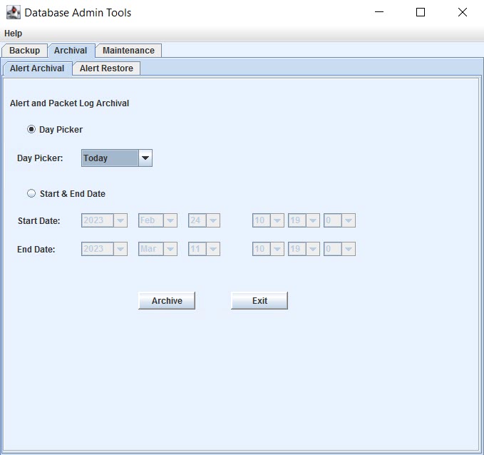 Database Admin Tools - Alert Archival Settings