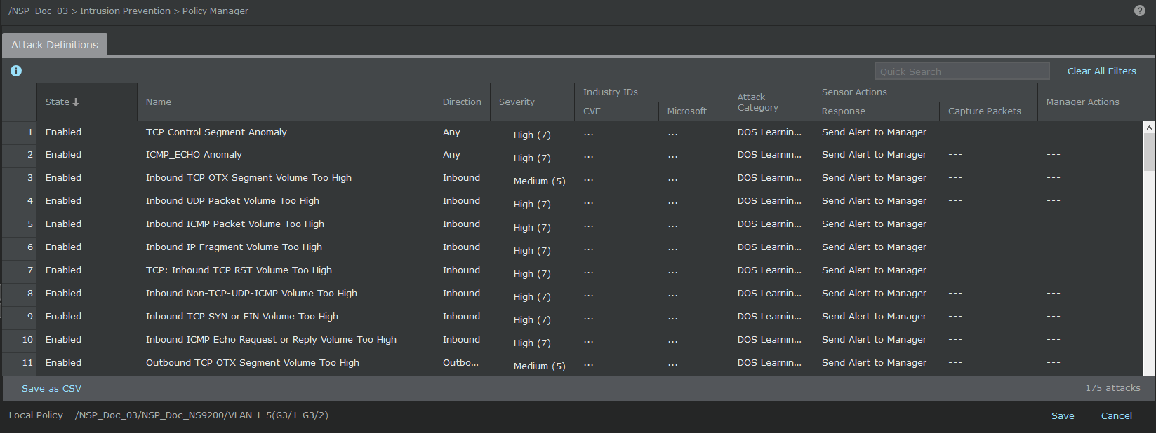 Attack Definitions page