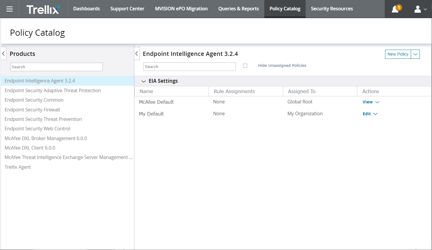 Policy Catalog ePolicy Orchestrator - On-premises page
