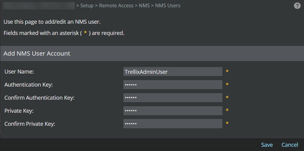 Add NMS User Account dialog