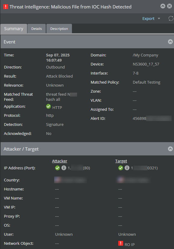 Alert Details panel
