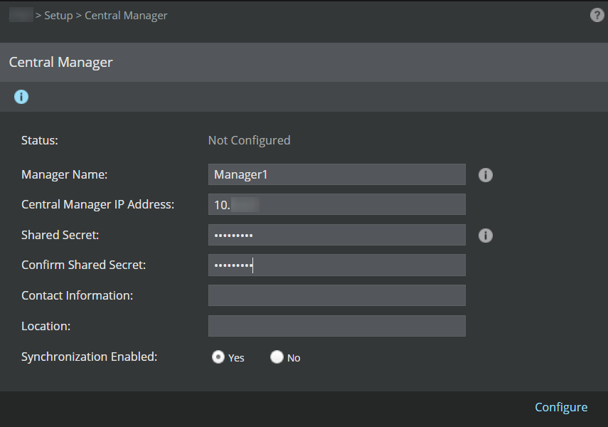 Central Manager page in the Manager