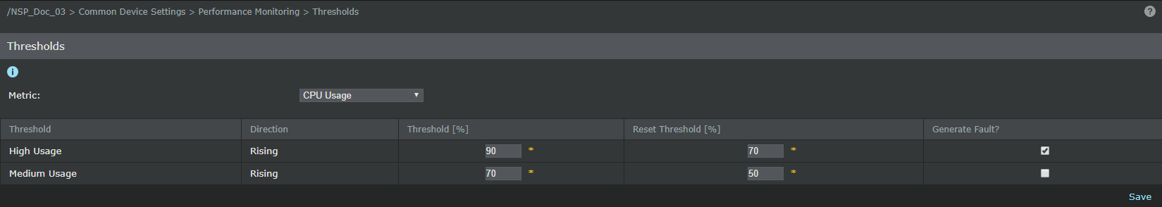 Thresholds sub-tab