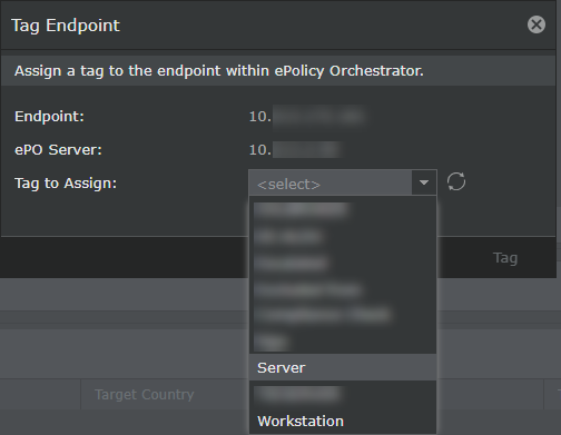 Drop-down contains the list of tags created in ePO - On-prem