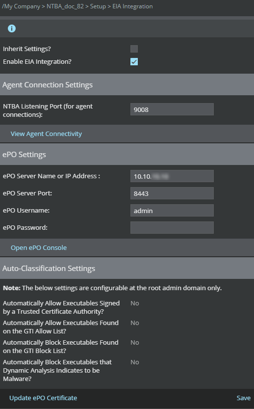 Enable EIA Integration page globally