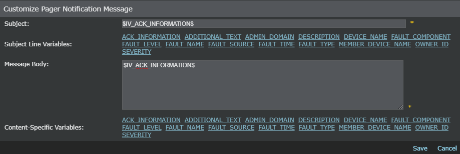Customize Email Notification Messages window