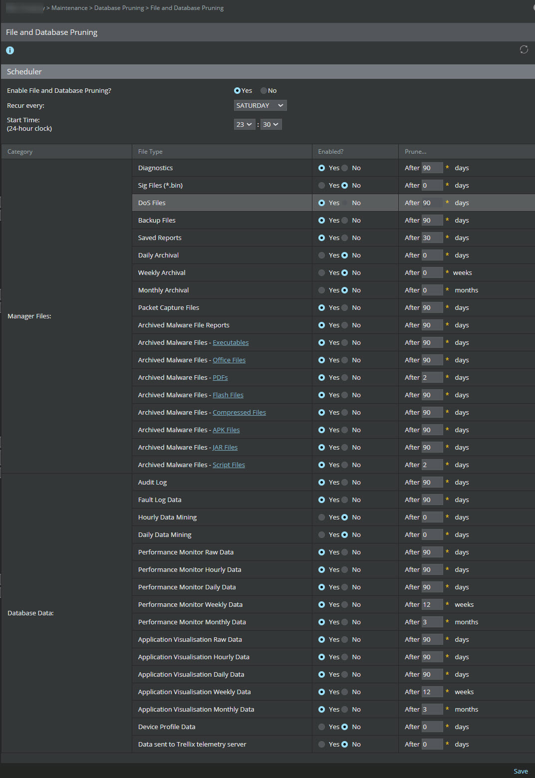 File Maintenance Scheduler Settings