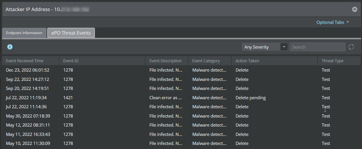 ePO Threat Events sub-tab