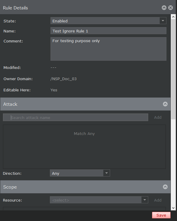 Add an Ignore Rule window