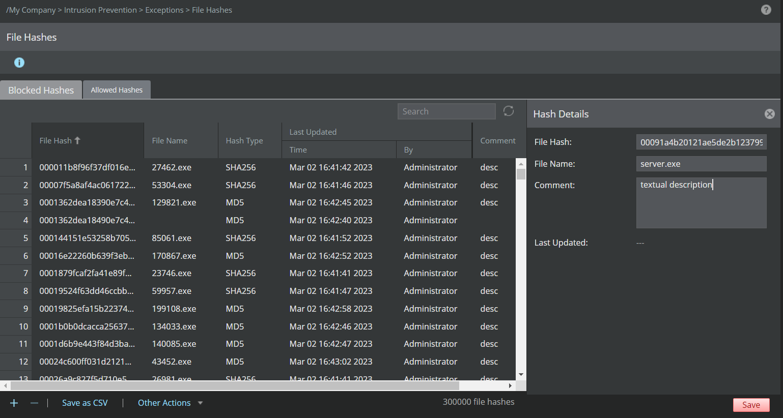 Add a single block list file hash value