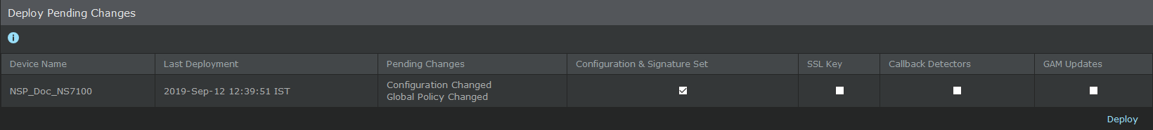 Deploy Pending Changes page