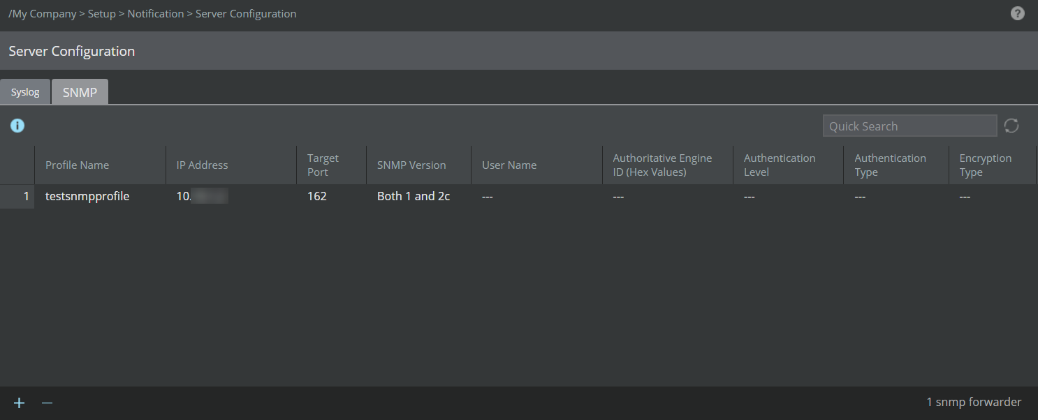 SNMP tab