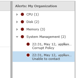 Alerts pane with expanded alert category